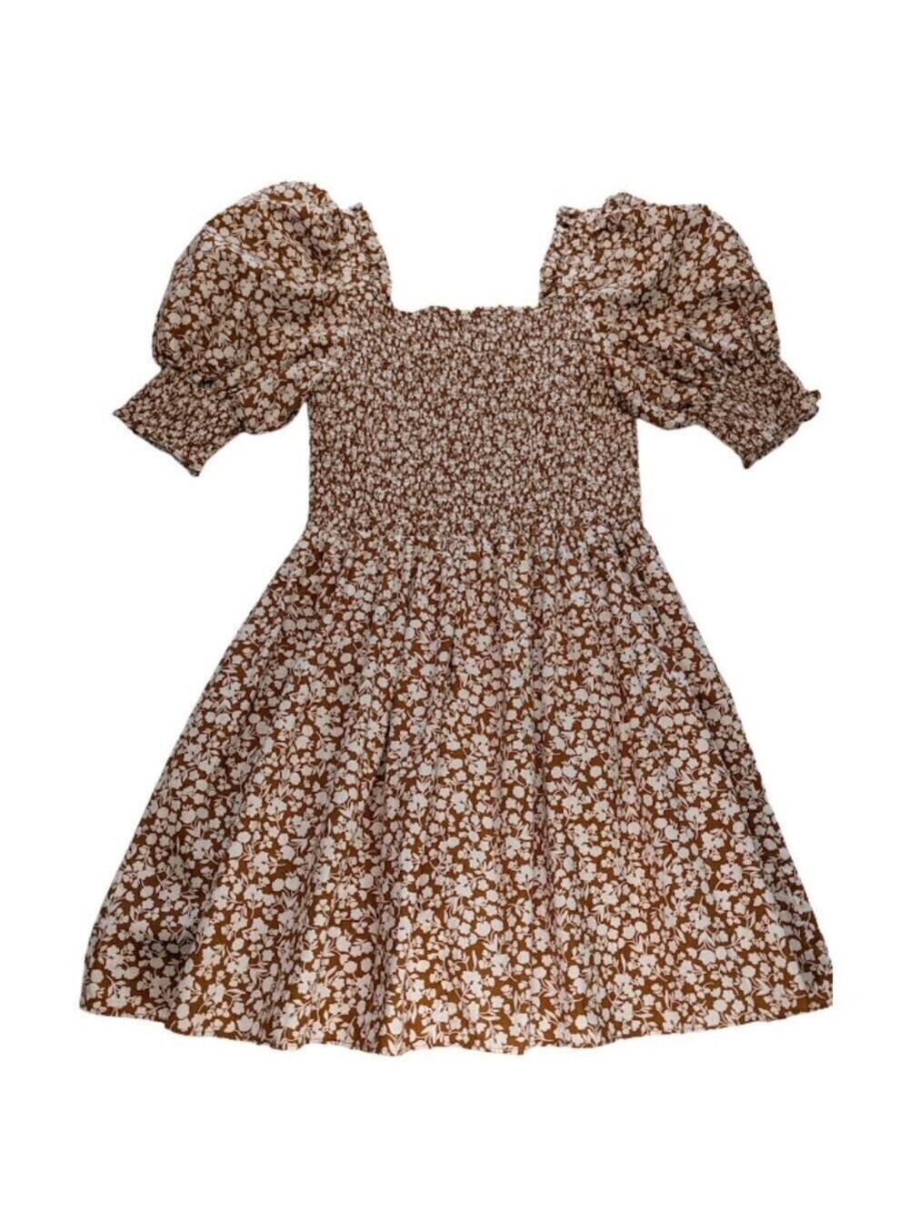 1.State Smocked Puff Sleeve Mini Dress in Brown and White Floral * Size 6 - Picture 9 of 10